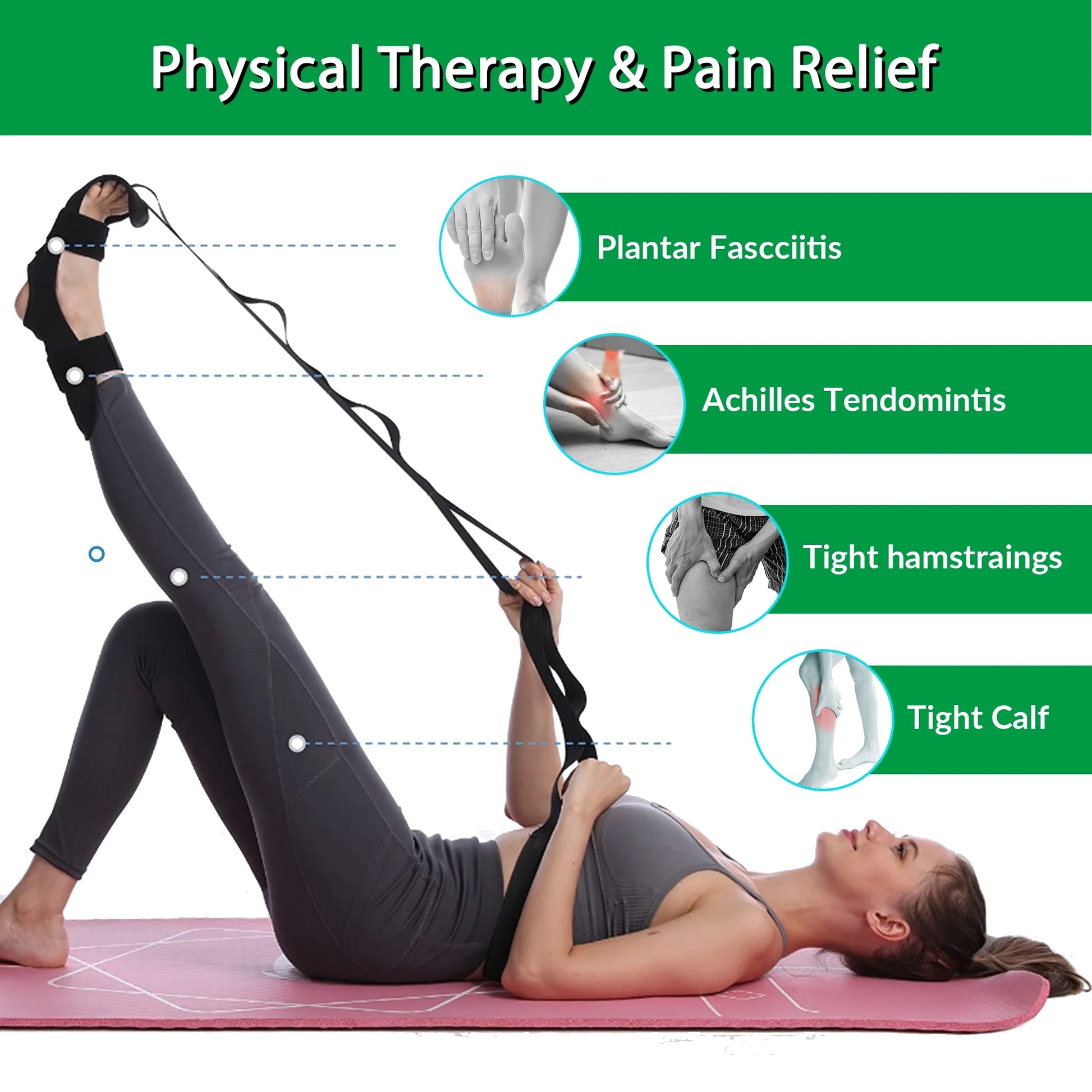  Foot Stretcher Belt for Plantar Fasciitis & Yoga - Unisex Black Design