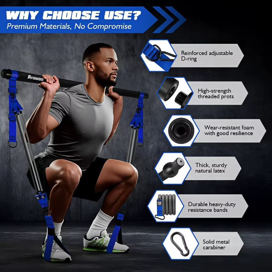 Heavy Duty Pilates Bar Kit with Resistance Bands.
