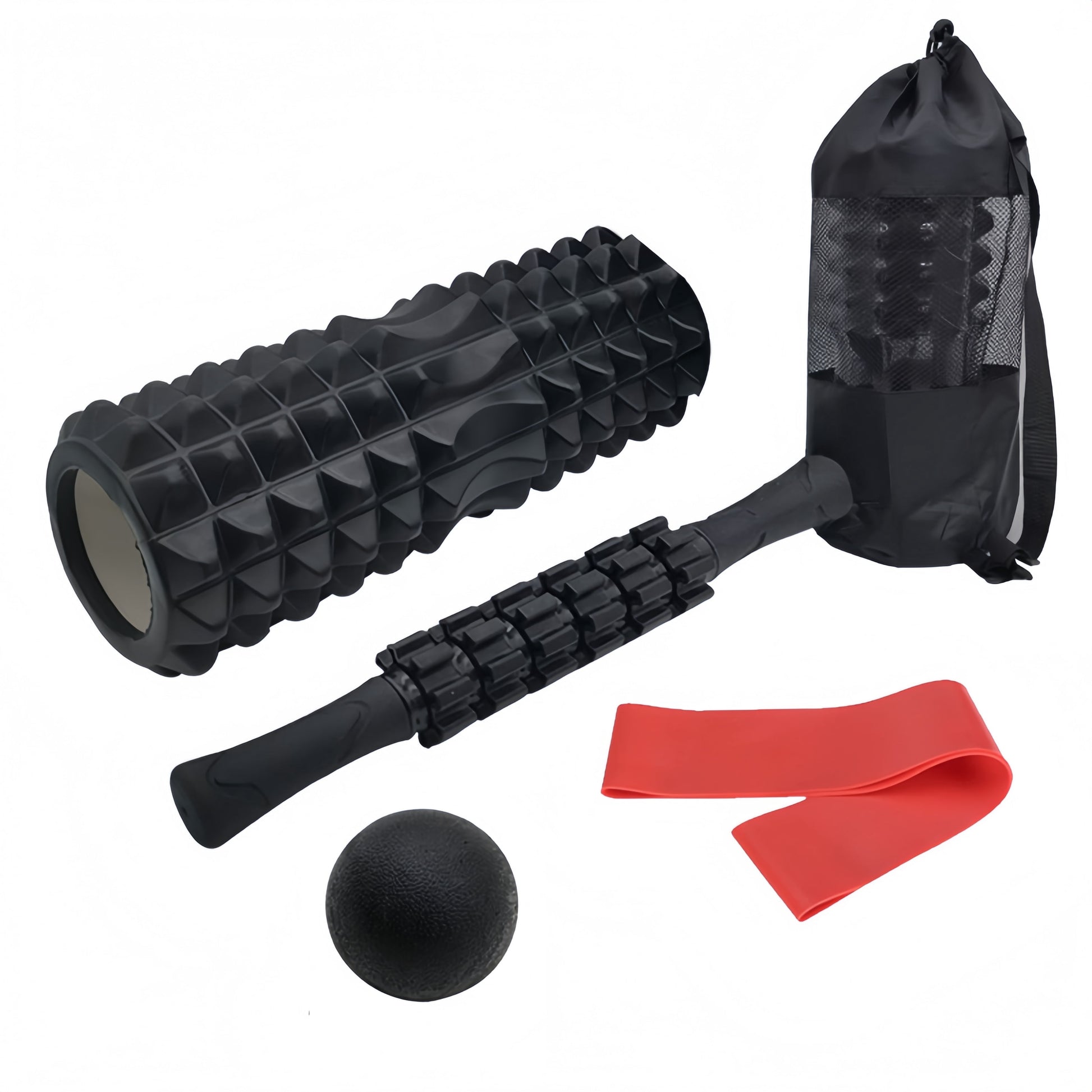 Ultimate 5-in-1 Foam Roller Set for Deep Tissue Relief - Includes Massage Stick, Ball, Resistance Band & Carry Bag for Myofascial Release & Trigger Point Therapy