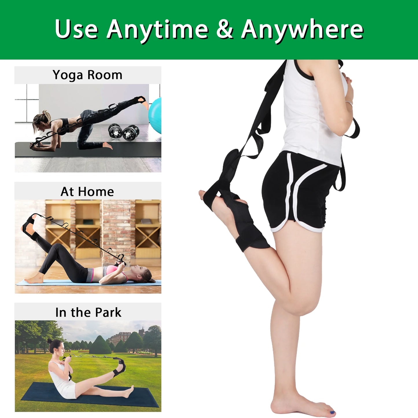  Foot Stretcher Belt for Plantar Fasciitis & Yoga - Unisex Black Design