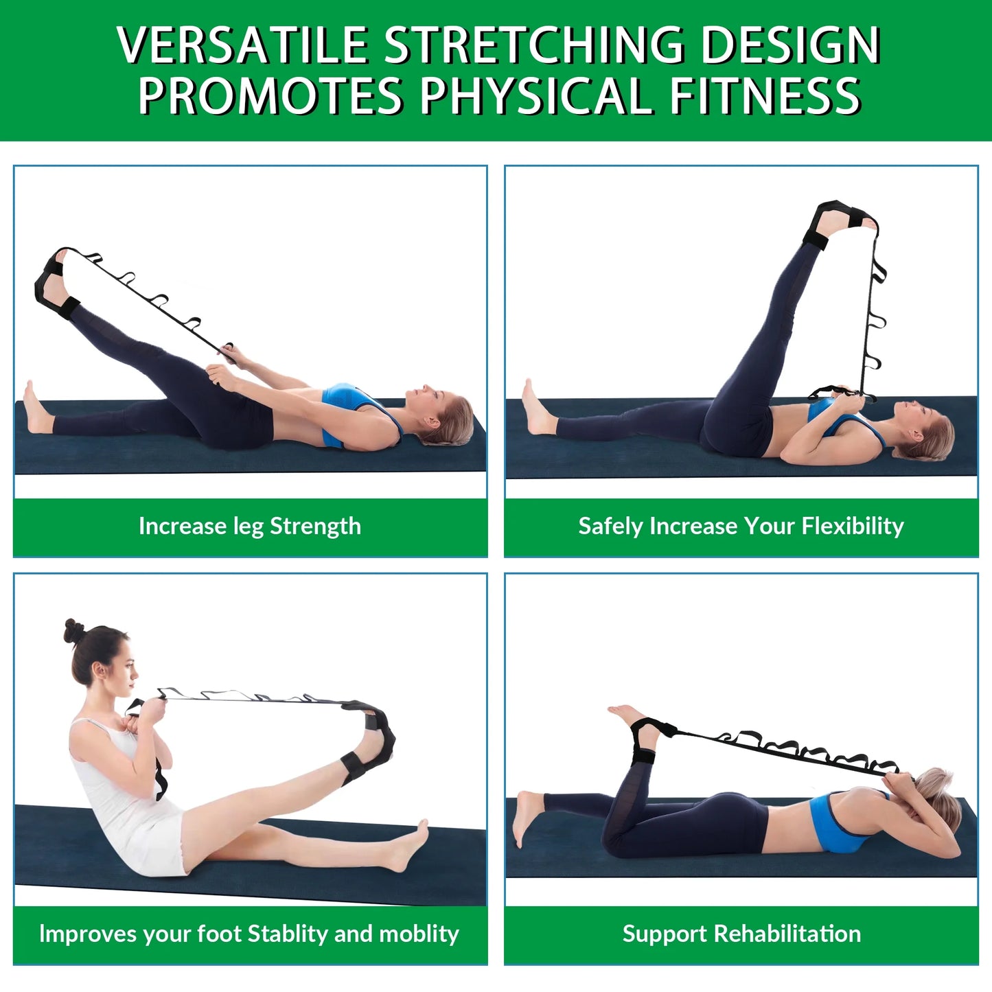  Foot Stretcher Belt for Plantar Fasciitis & Yoga - Unisex Black Design