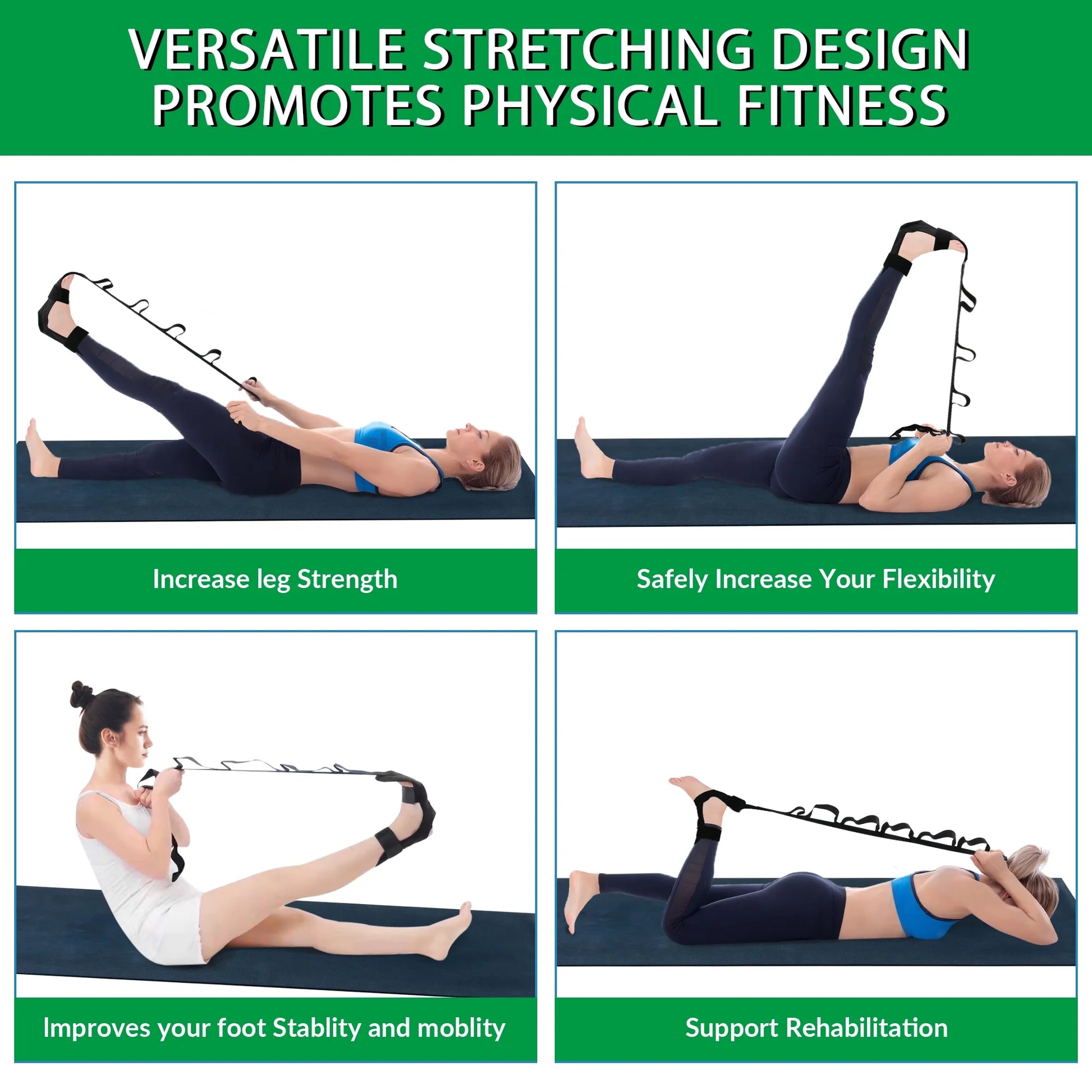  Foot Stretcher Belt for Plantar Fasciitis & Yoga - Unisex Black Design