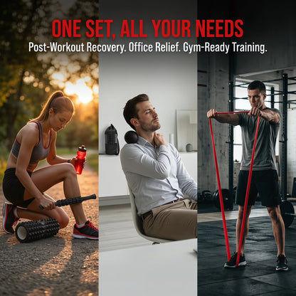 Ultimate 5-in-1 Foam Roller Set for Deep Tissue Relief - Includes Massage Stick, Ball, Resistance Band & Carry Bag for Myofascial Release & Trigger Point Therapy