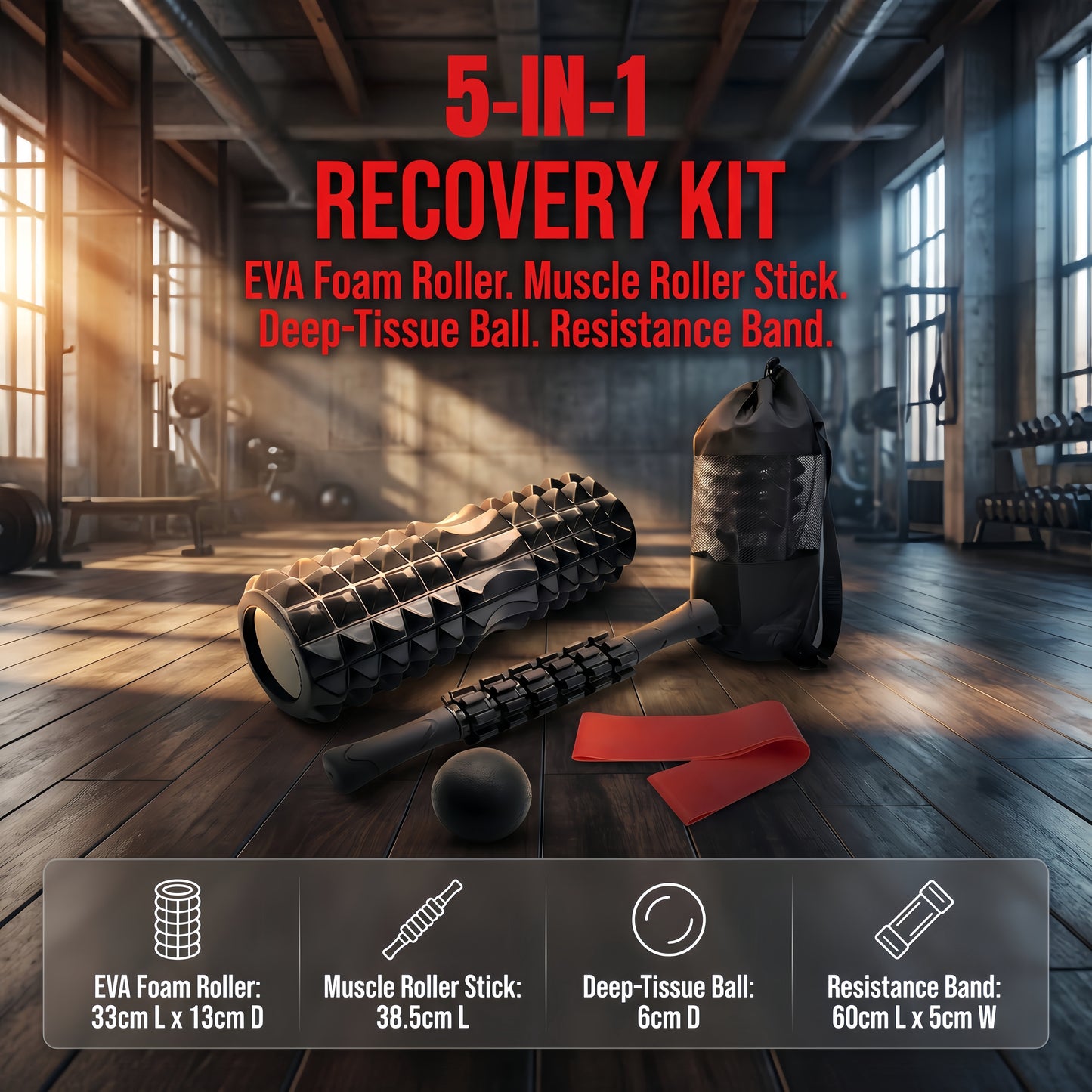 Ultimate 5-in-1 Foam Roller Set for Deep Tissue Relief - Includes Massage Stick, Ball, Resistance Band & Carry Bag for Myofascial Release & Trigger Point Therapy