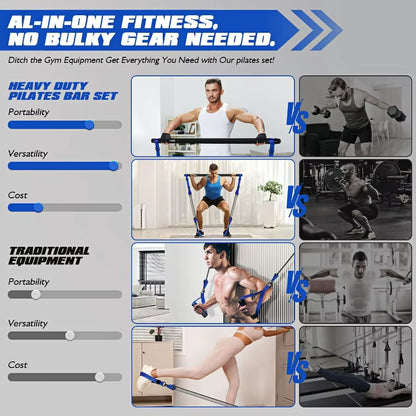 Heavy Duty Pilates Bar Kit with Resistance Bands.