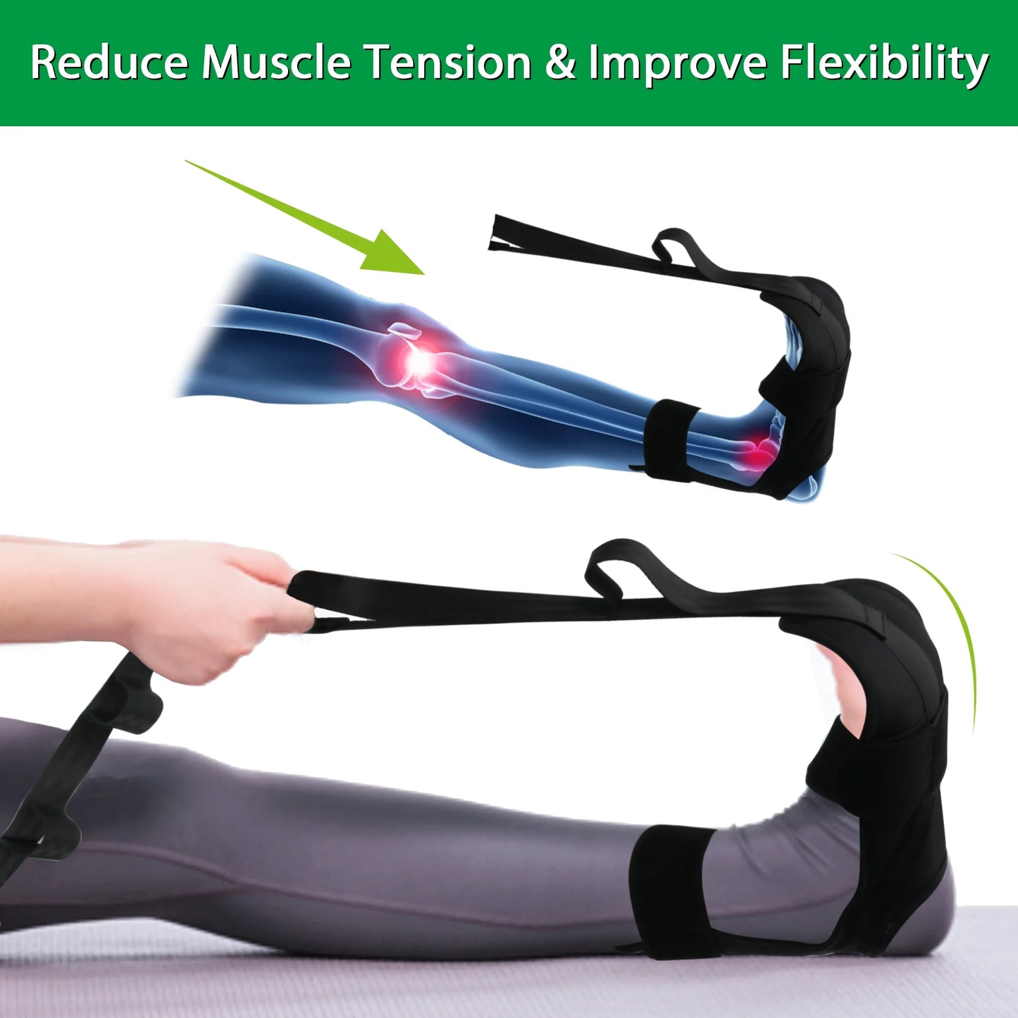  Foot Stretcher Belt for Plantar Fasciitis & Yoga - Unisex Black Design