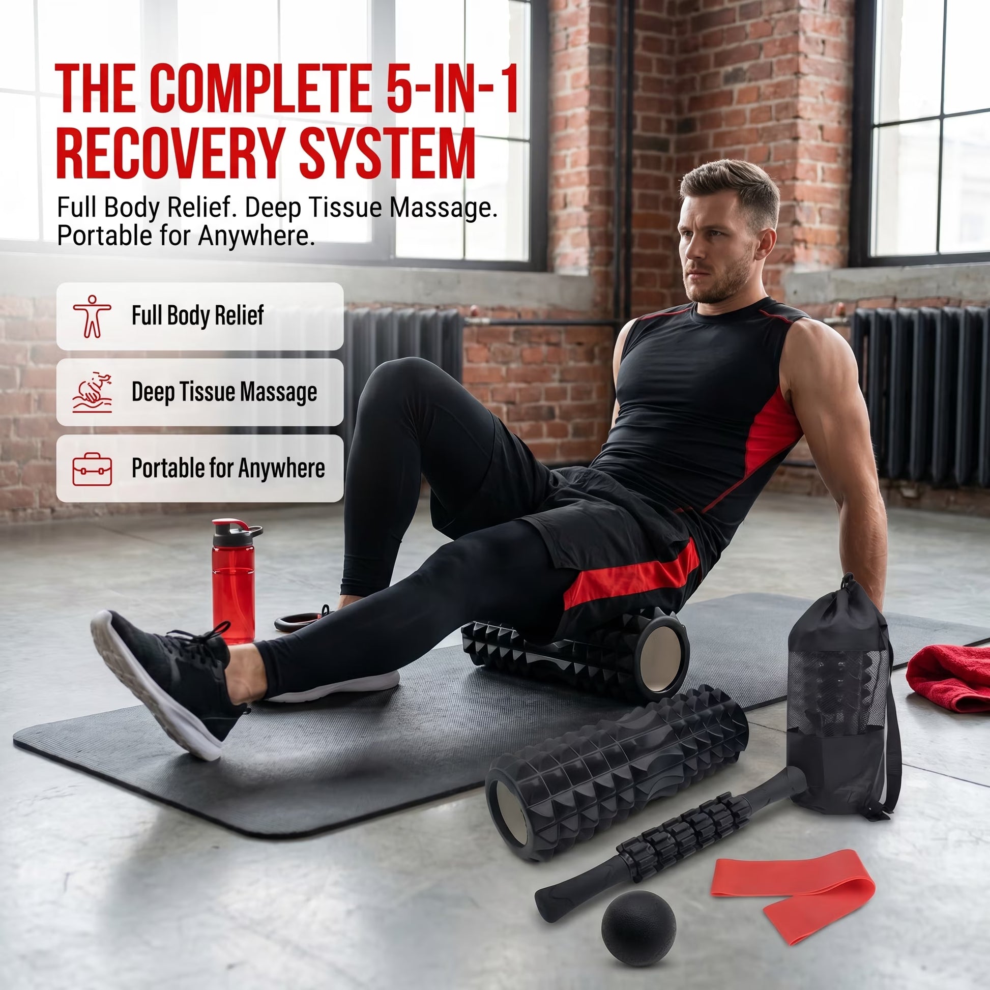 Ultimate 5-in-1 Foam Roller Set for Deep Tissue Relief - Includes Massage Stick, Ball, Resistance Band & Carry Bag for Myofascial Release & Trigger Point Therapy