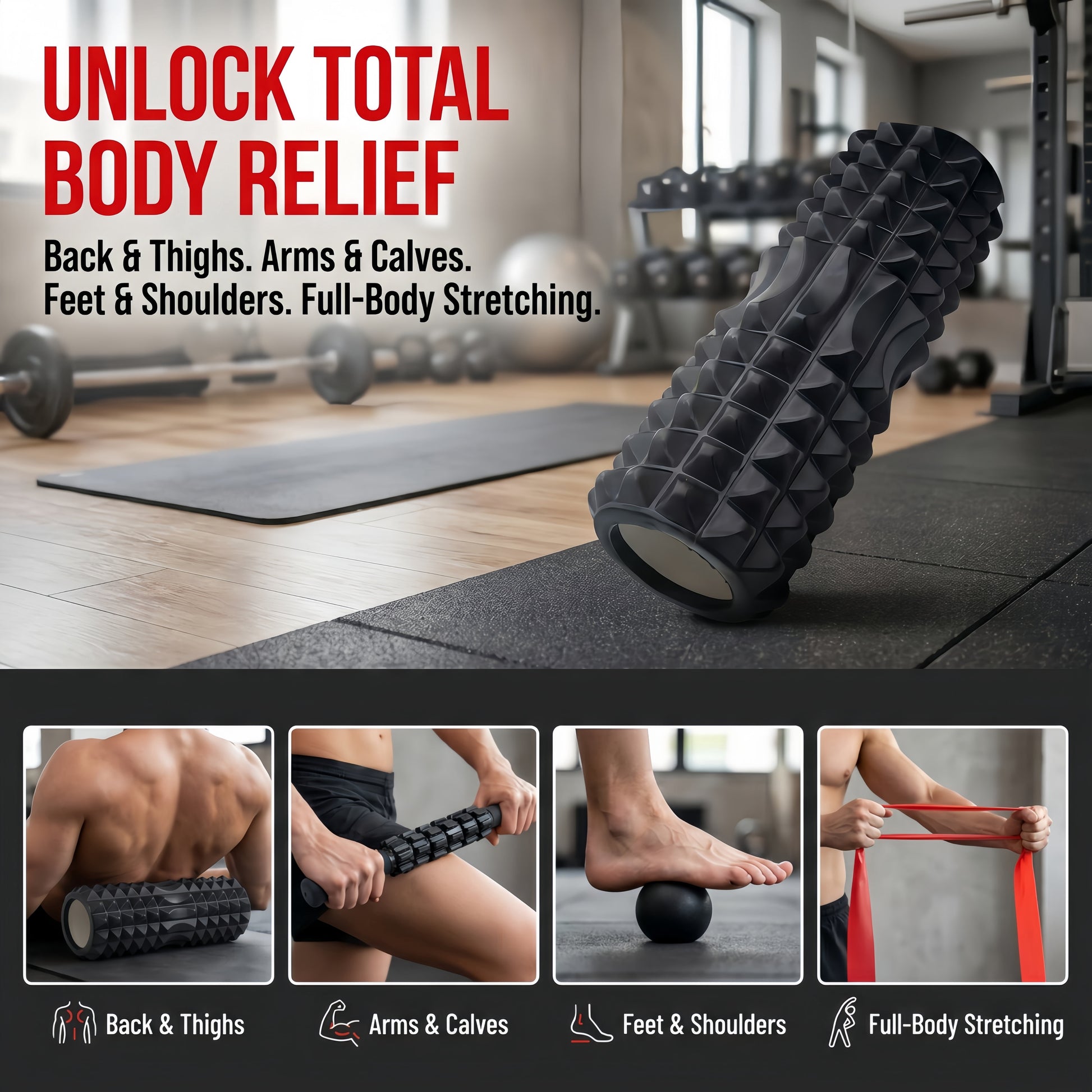 Ultimate 5-in-1 Foam Roller Set for Deep Tissue Relief - Includes Massage Stick, Ball, Resistance Band & Carry Bag for Myofascial Release & Trigger Point Therapy