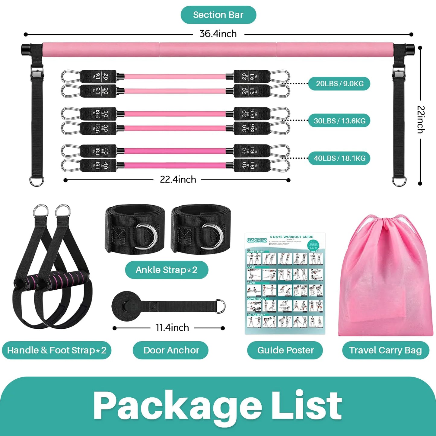 Pilates Bar Kit with Resistance Bands.